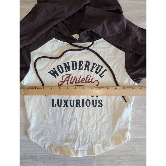 Dazy Cropped Hoodie Size M Two-Tone Brown White Graphic Pullover Top - Picture 6 of 7